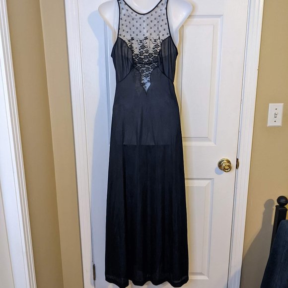 Formfit Rogers Other - Formfit Rogers Vintage Black Satin & Lace Sleeveless Maxi Nightgown Chemise - 6P